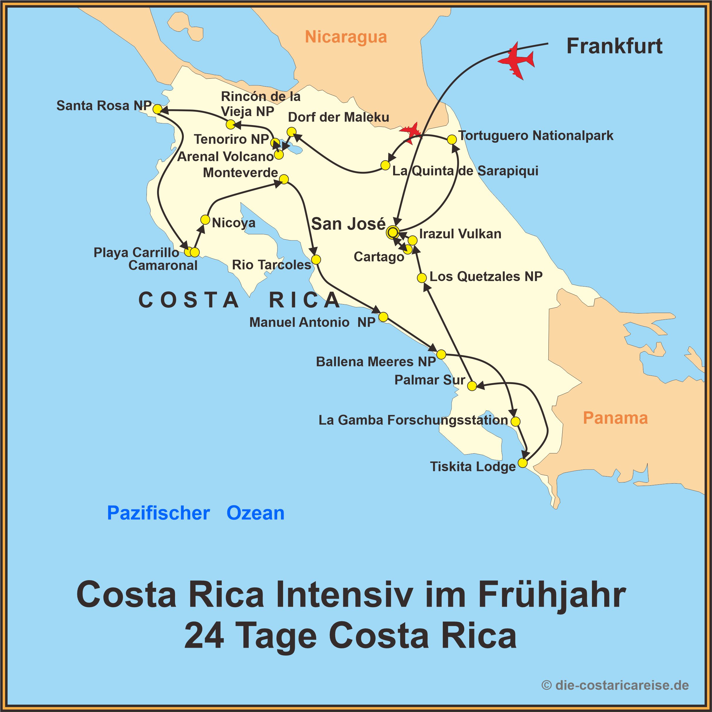 Reiseroute der Reise Costa Rica Frühjahr–